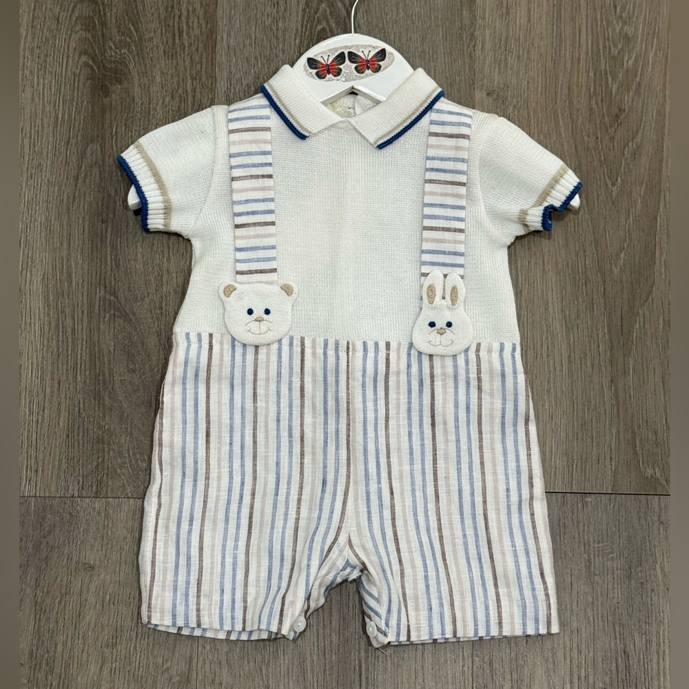 NWT BIMBALO Italy Baby Boy’s White & Blue Romper - 3mon
